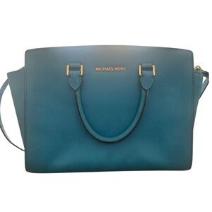 Michael Kors Blue-Teal Saffiano Leather Satchel Crossbody Bag